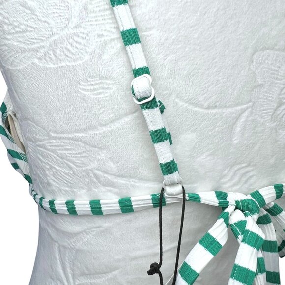& Other Stories Green White Striped Triangle Bikini Top Tie Back Size 10 NWT - Picture 7 of 10